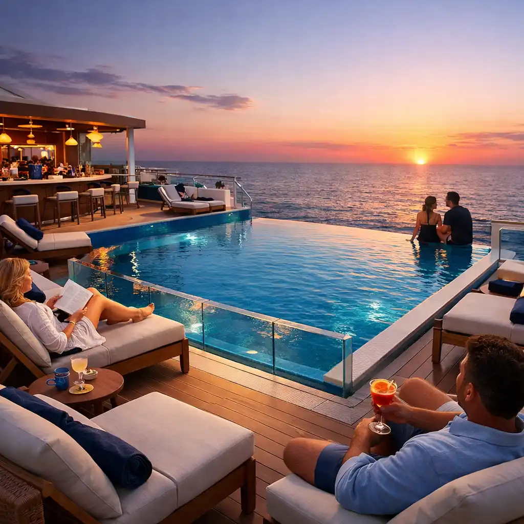 Tranquil adults-only infinity pool with ocean view and comfortable loungers