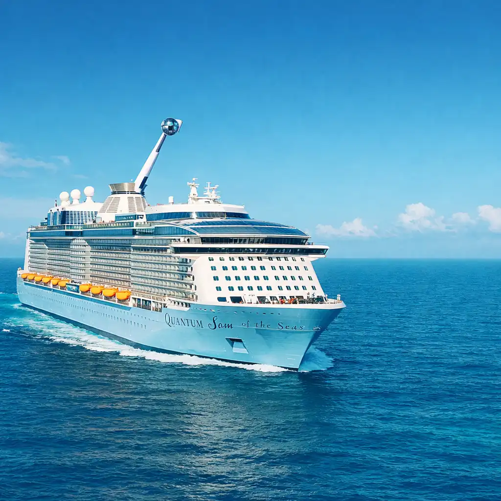 Quantum of the Seas cruise ship at sea with the North Star observation capsule raised